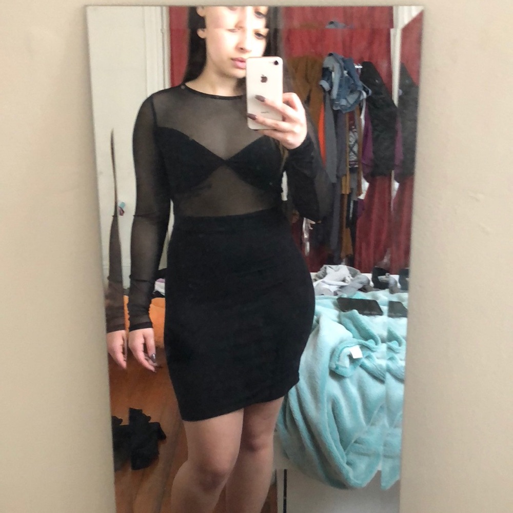 Forever 21 black mesh cutout bodycon dress